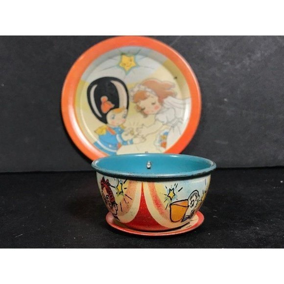 Vintage Ohio Art toy Tin lithograph tea cup saucer - Picture 6 of 10